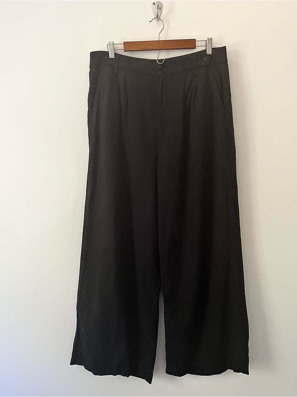 Madewell Harlow Wide Leg Linen Blend Pleated Trouser Dress Pants Black 14
